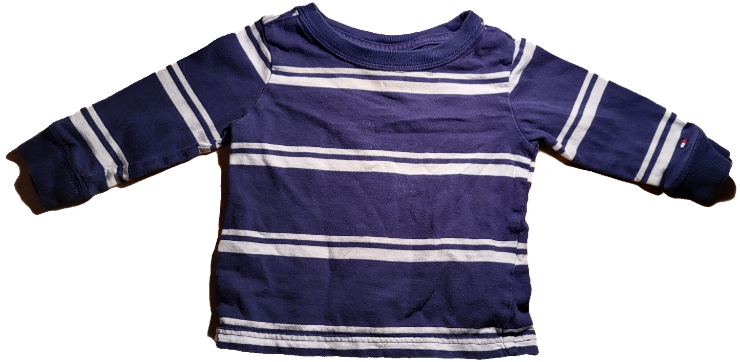 G- Chandail manches longues rayé bleu/blanc - 6/9 mois