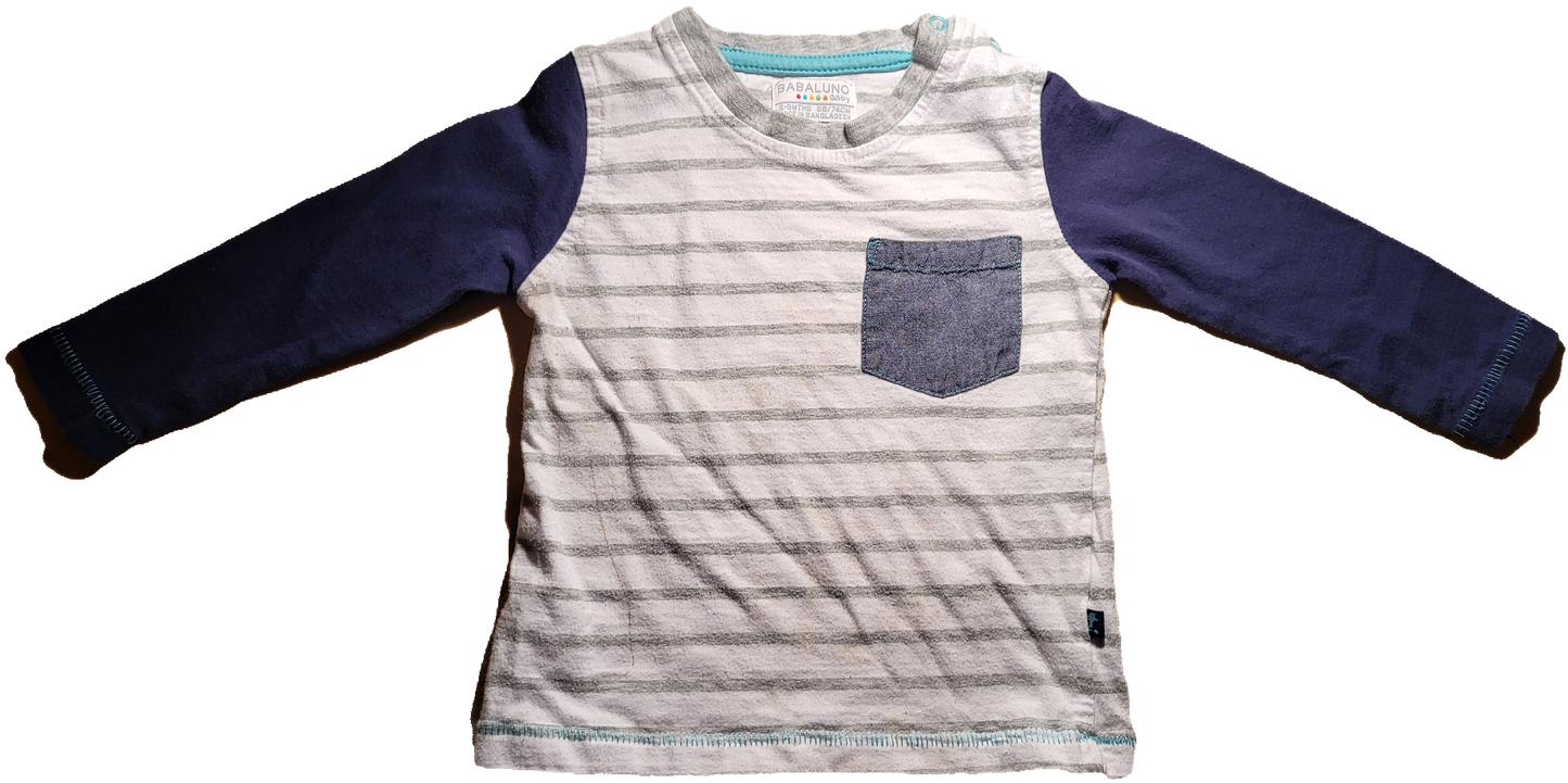 G - Chandail manches longues rayé gris bleu marin - 6/9 mois