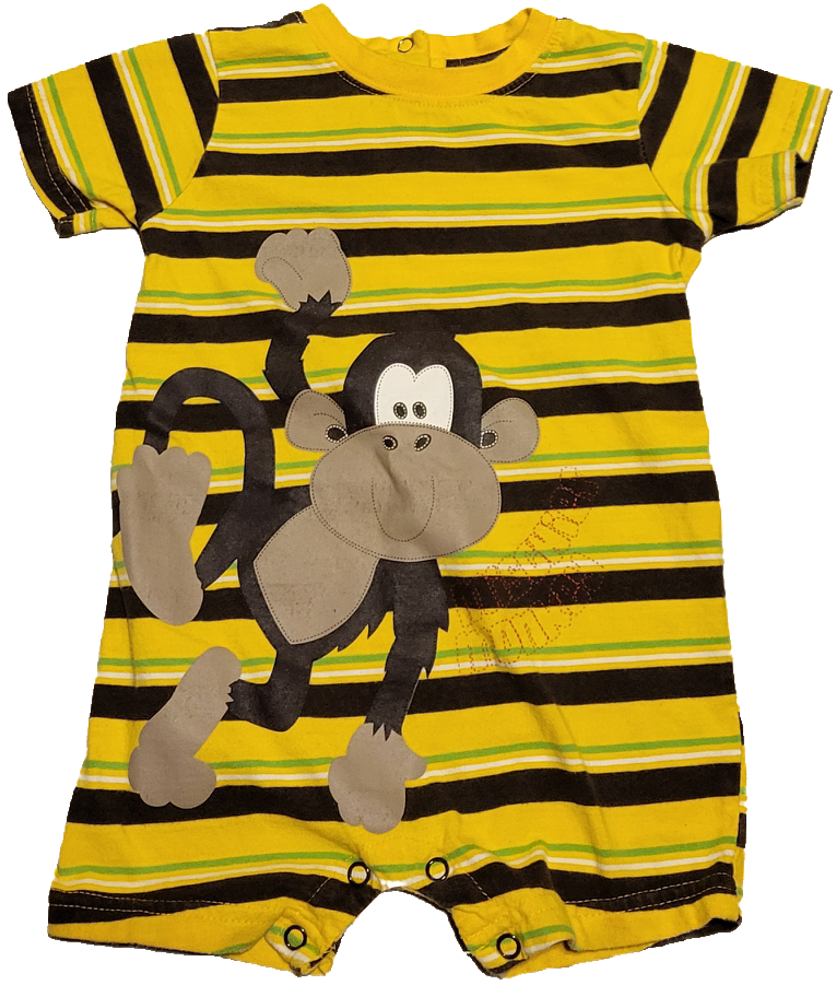 G- Barboteuse jaune rayé singe - 12 mois