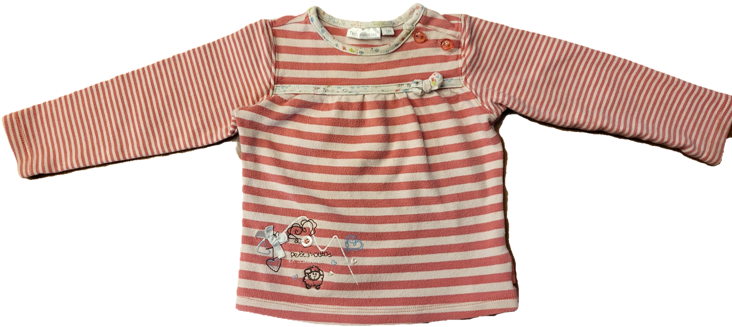 F - Chandail manches longue rayé rose - 18 mois