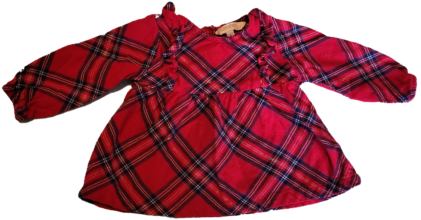 F - Robe carrautée rouge - 6/12 mois