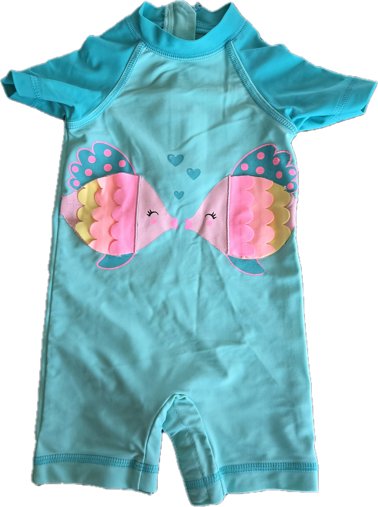 F - Maillot de bain turquoise avec poisson - 6/12 mois