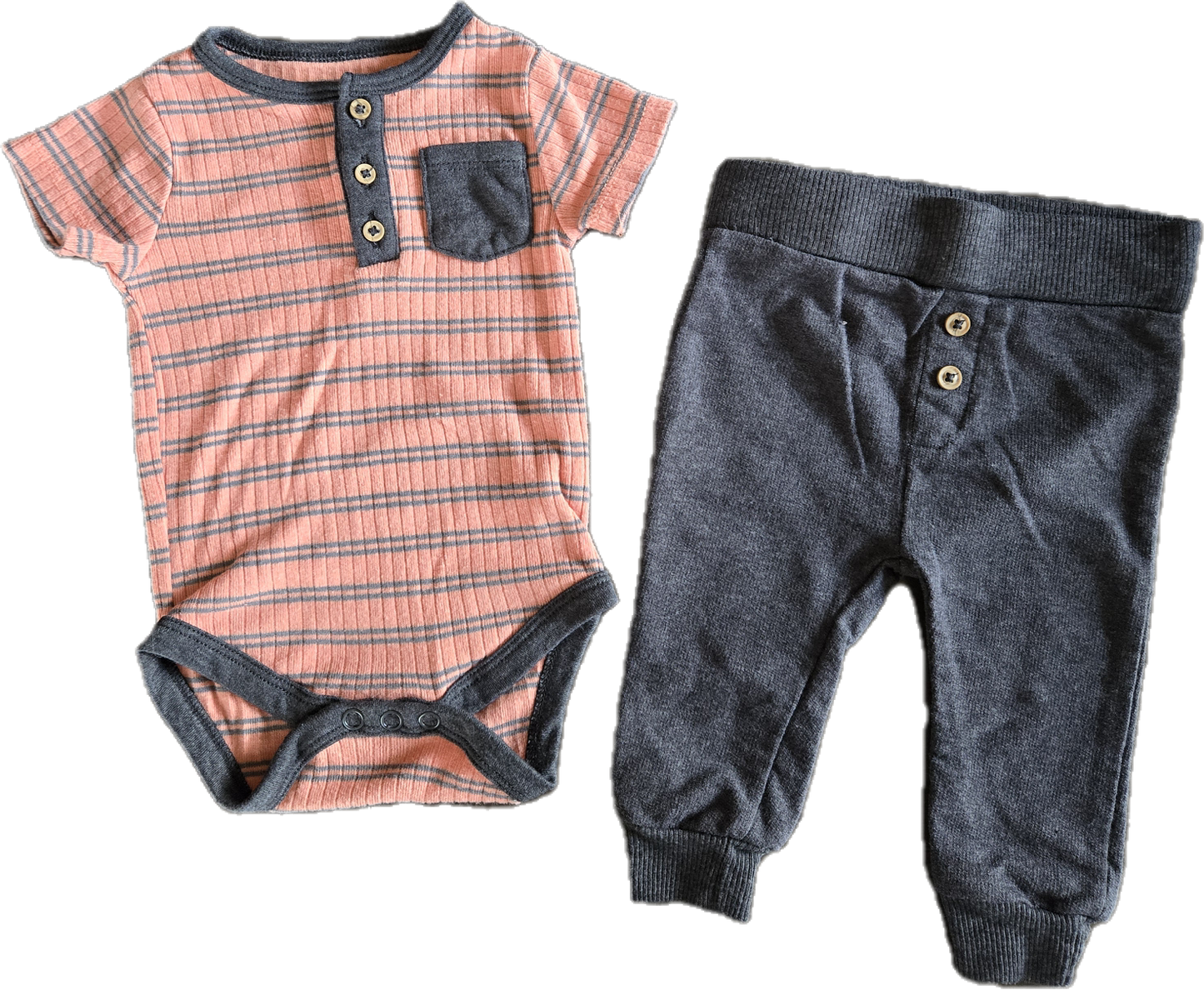 G / F - Ensemble rayé saumon - 3/6 mois - Neuf