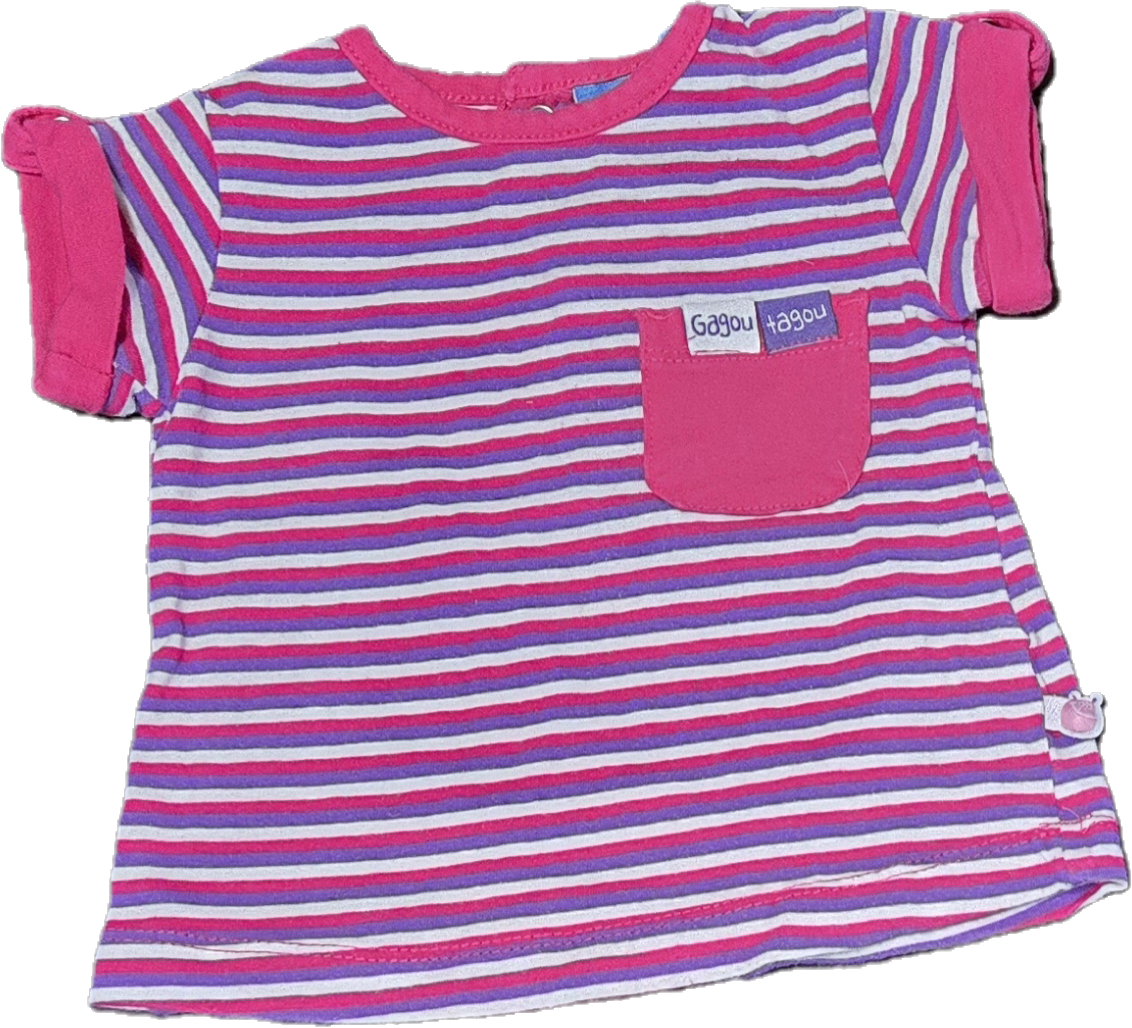 F - Chandail rayé rose et mauve - 3 mois