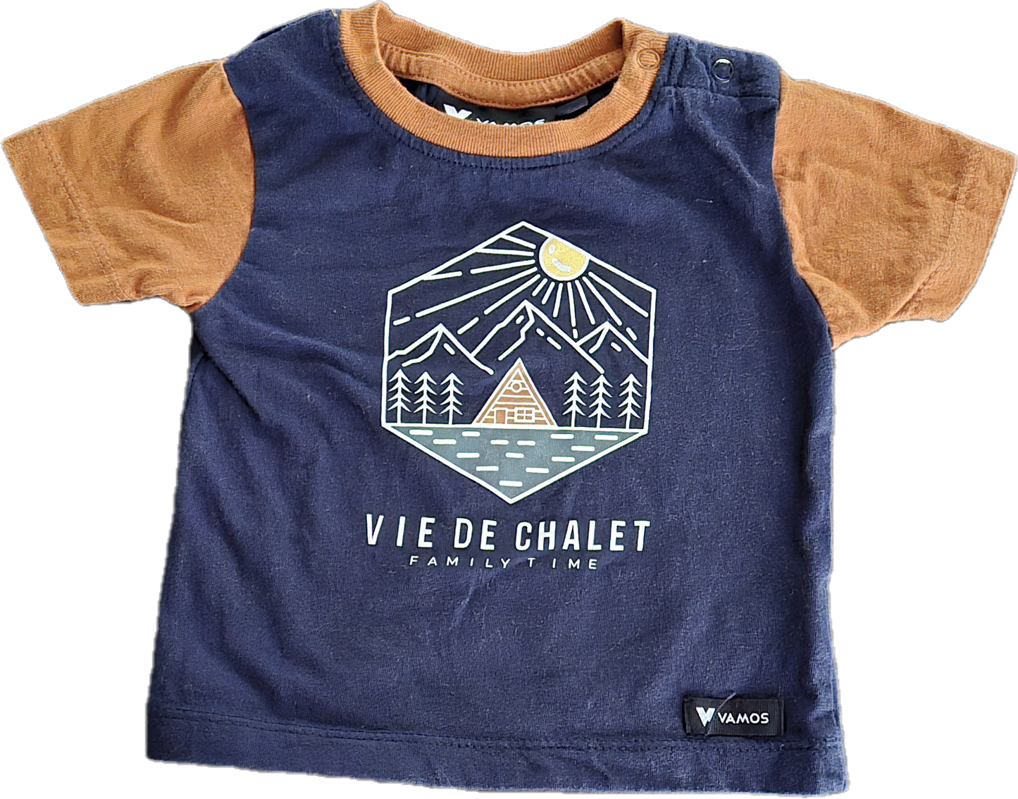 G - T-Shirt bleu marine Vie de chalet - 6 mois