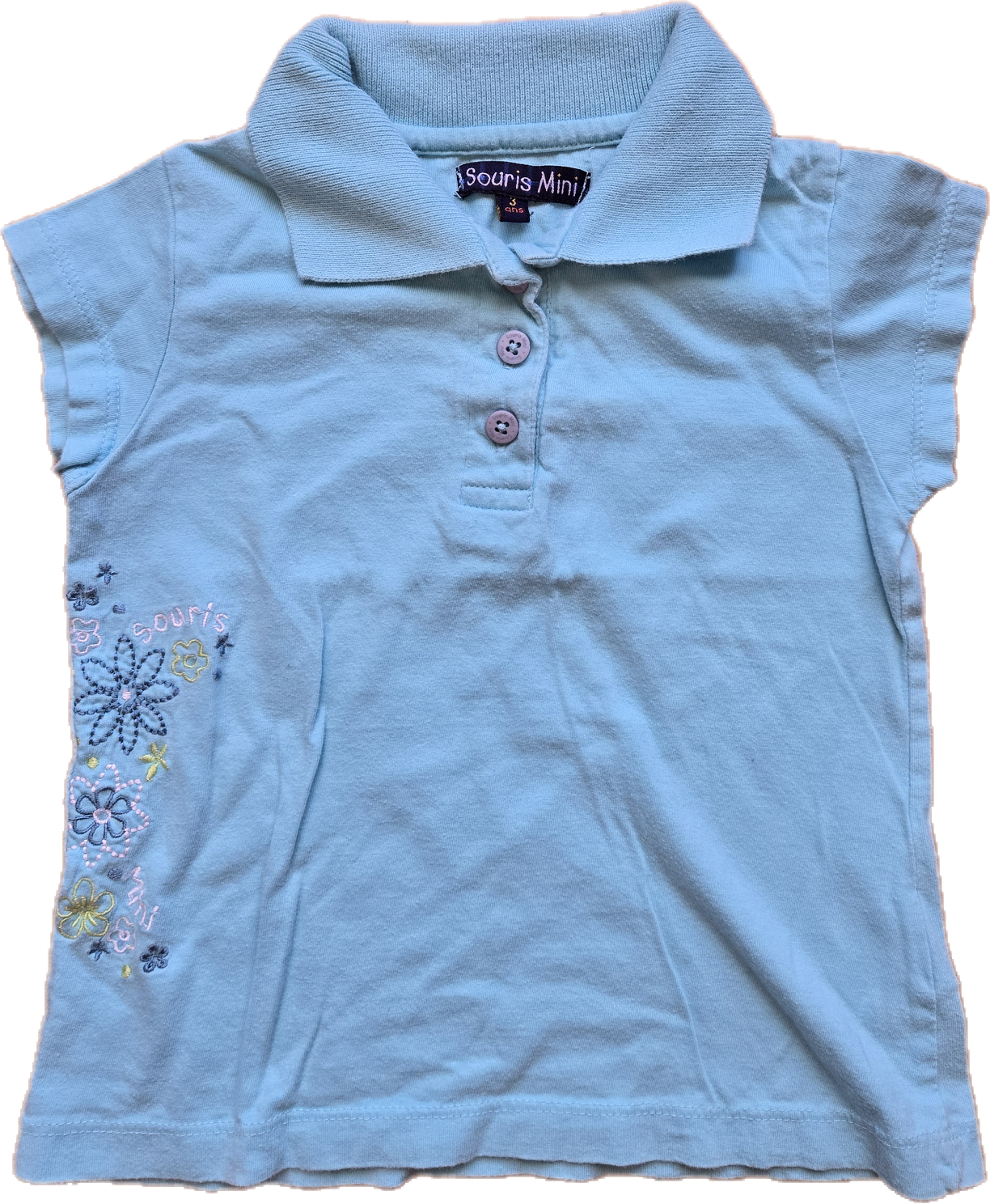 F - Chandail turquoise fleurs - 3 ans