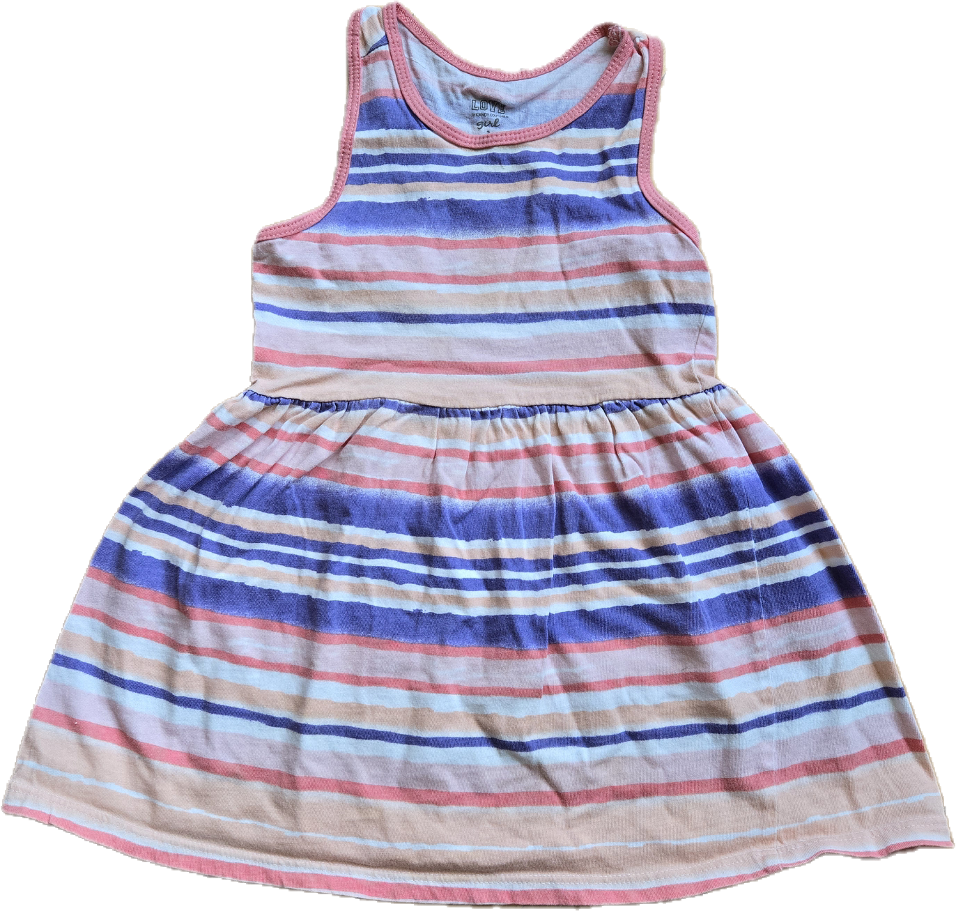 F - Robe rayée rose, beige, violet - 2 ans