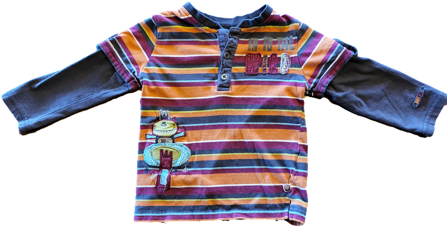 G - Chandail rayé orange, rouge, brun - 2 ans