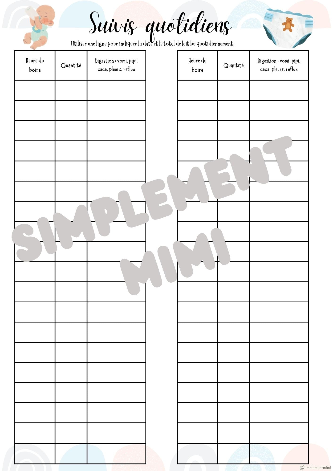 Suivis quotidiens : boires et couches