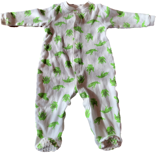G/F - Pyjama Grenouille, imparfait, 12 mois, (devant et derrière taché)