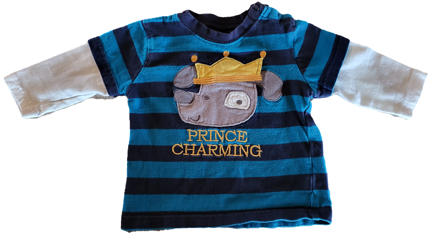 G- Chandail manches longues rayé bleu chien - 6/12 mois