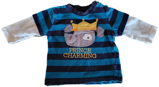 G- Chandail manches longues rayé bleu chien - 6/12 mois