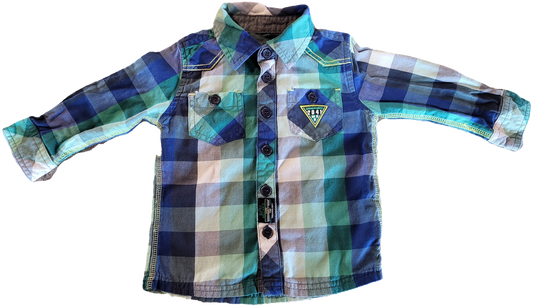 G- Chemise carreauté bleu-vert - 12 mois