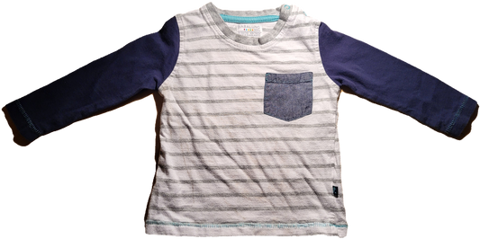 G - Chandail manches longues rayé gris bleu marin - 6/9 mois