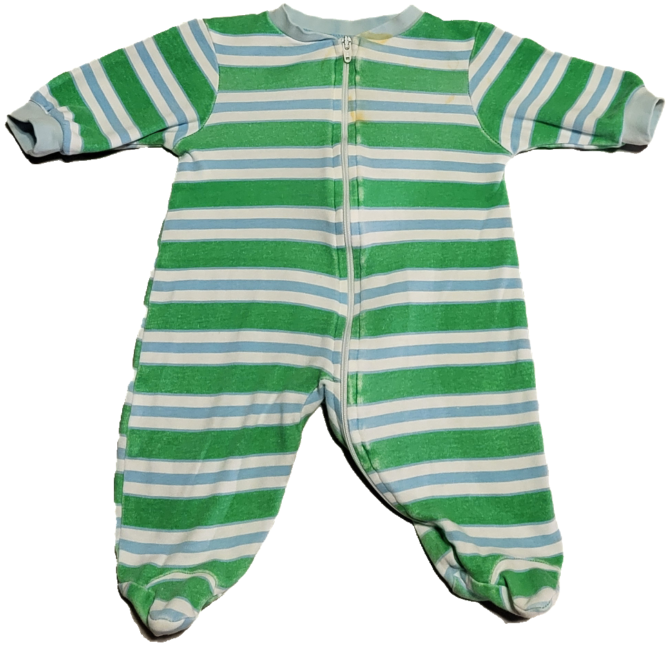 G- Pyjama rayé vert imparfait - 0/3 mois (taché)