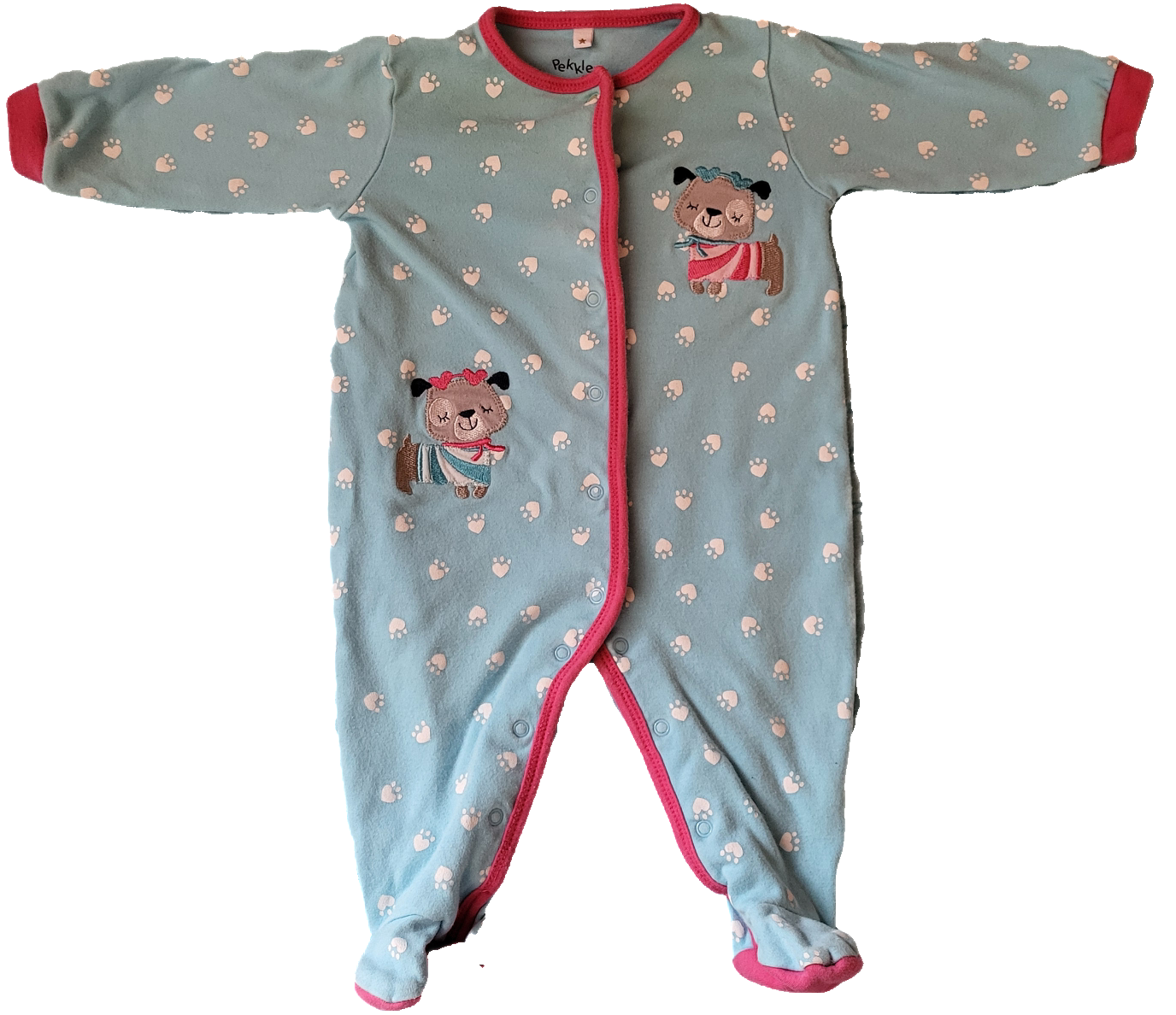 F - Pyjama bleu chien imparfait - 6 mois taché sur le premier bouton