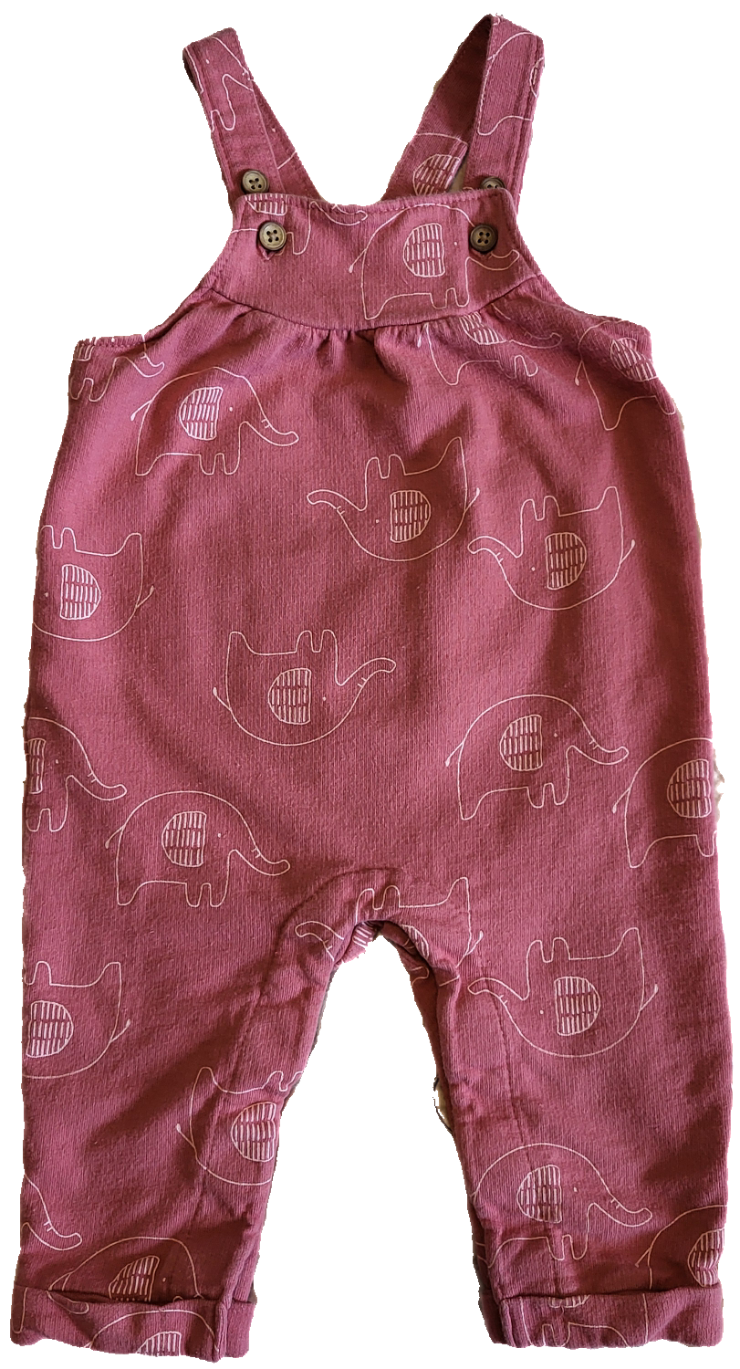 F - Salopette rose éléphant - 6/9 mois