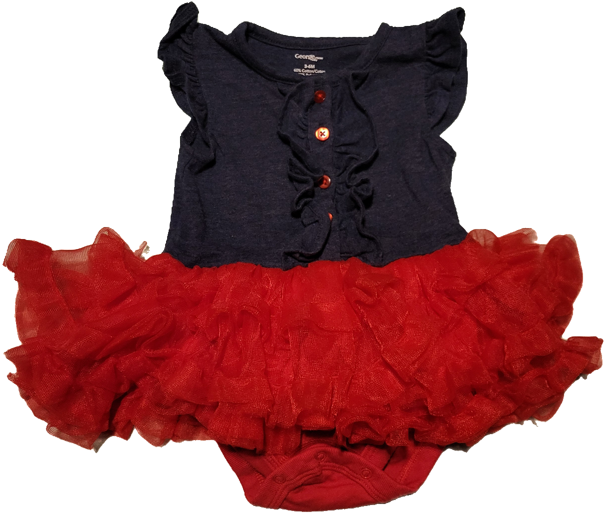 F - Robe rouge et bleu marine - 3/6 mois