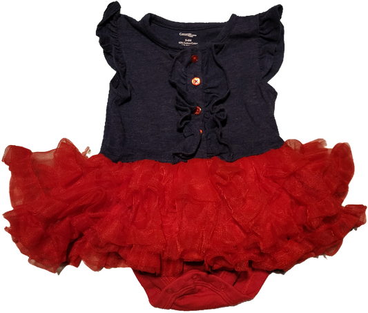 F - Robe rouge et bleu marine - 3/6 mois