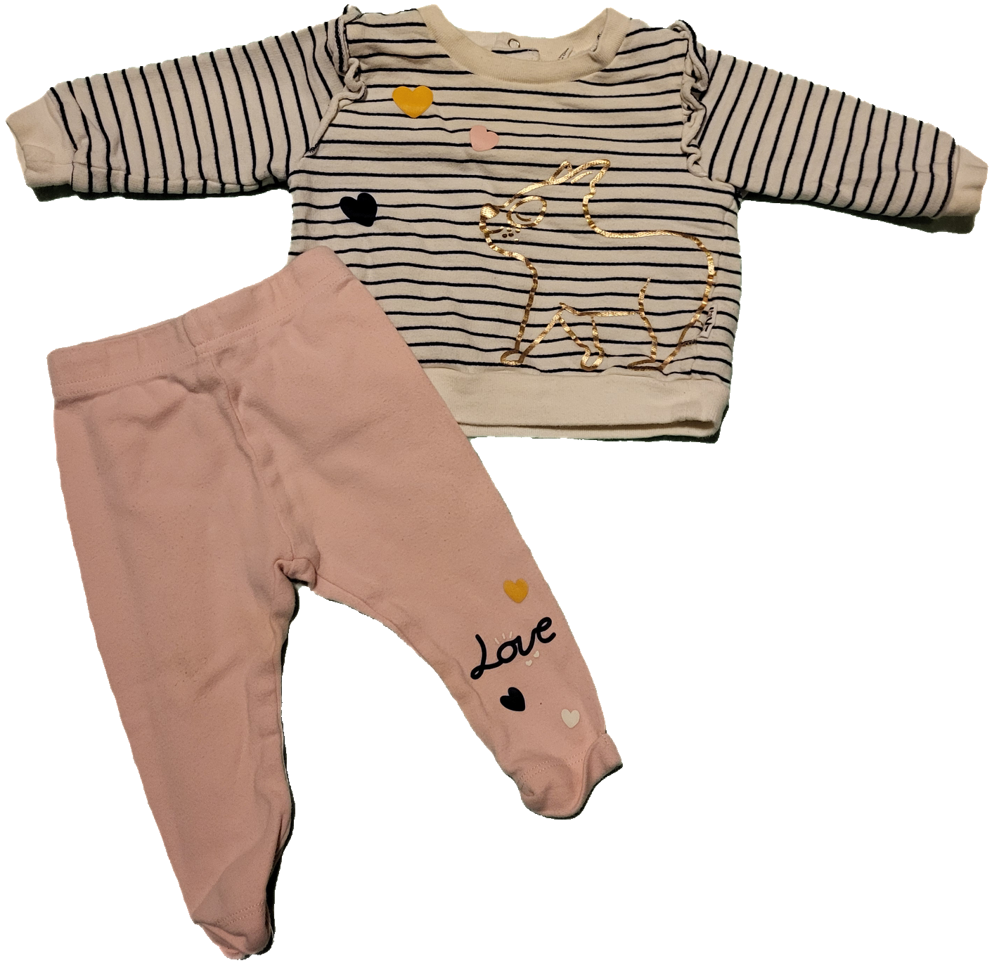 F - Kit lapin rayé beige, rose, bleu marine - 3/6 mois