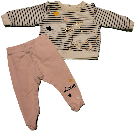 F - Kit lapin rayé beige, rose, bleu marine - 3/6 mois