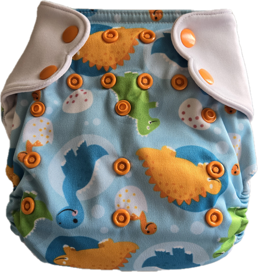 Couche lavable dino bleu pâle - Elf Diaper