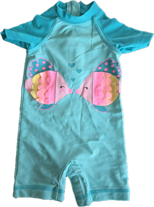 F - Maillot de bain turquoise avec poisson - 6/12 mois