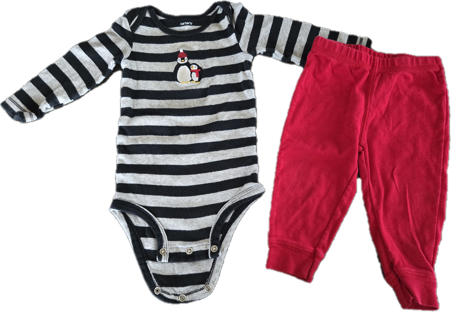 G / F - Ensemble pingouin rayé et rouge - 9 mois