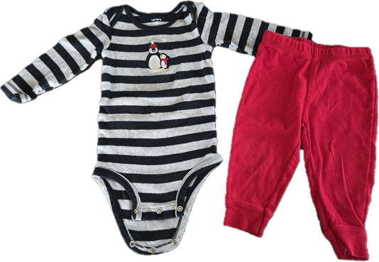 G / F - Ensemble pingouin rayé et rouge - 9 mois