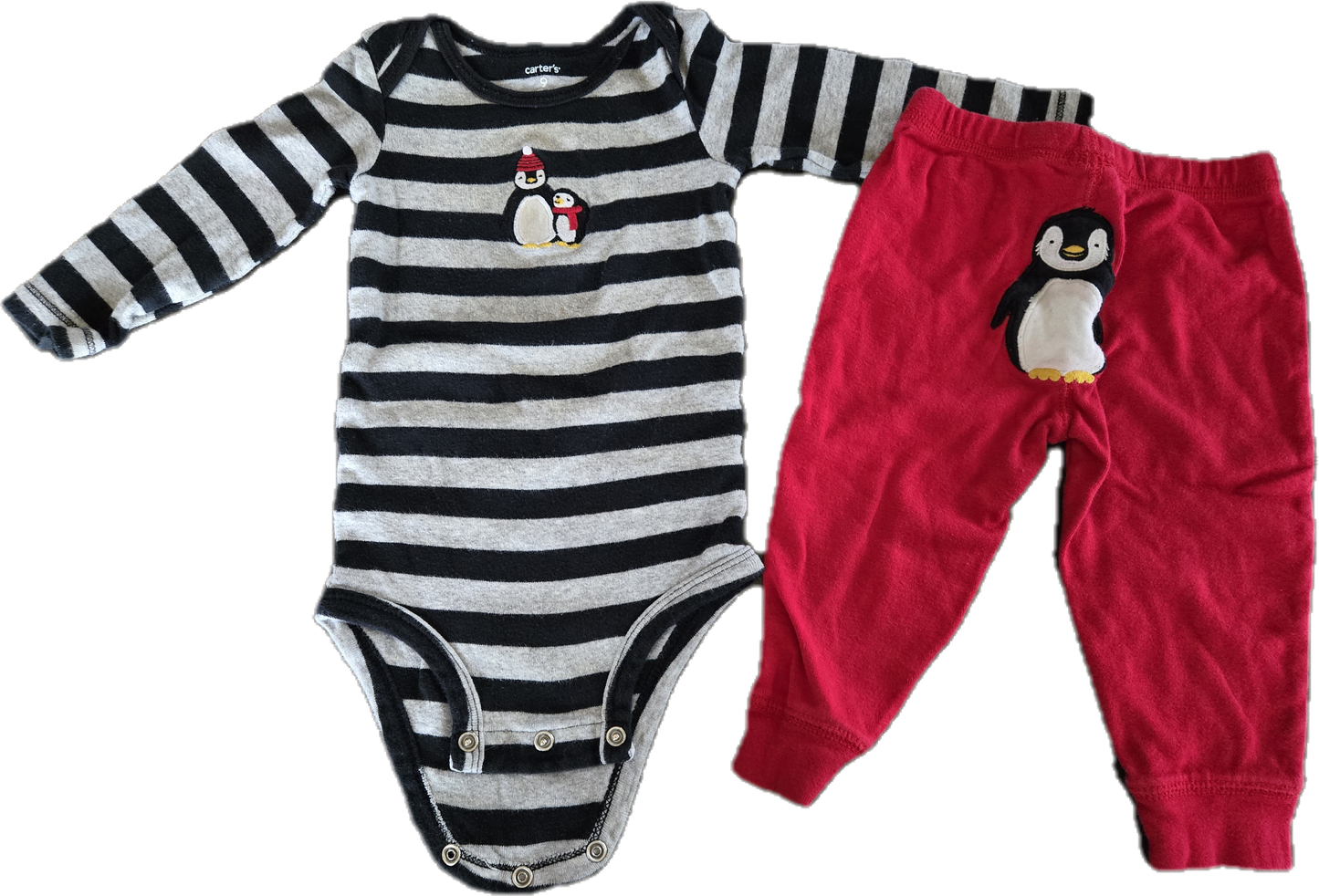 G / F - Ensemble pingouin rayé et rouge - 9 mois