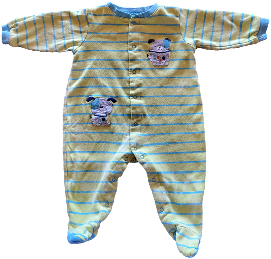 G- Pyjama chien rayé vert  imparfait - 6 mois délavé