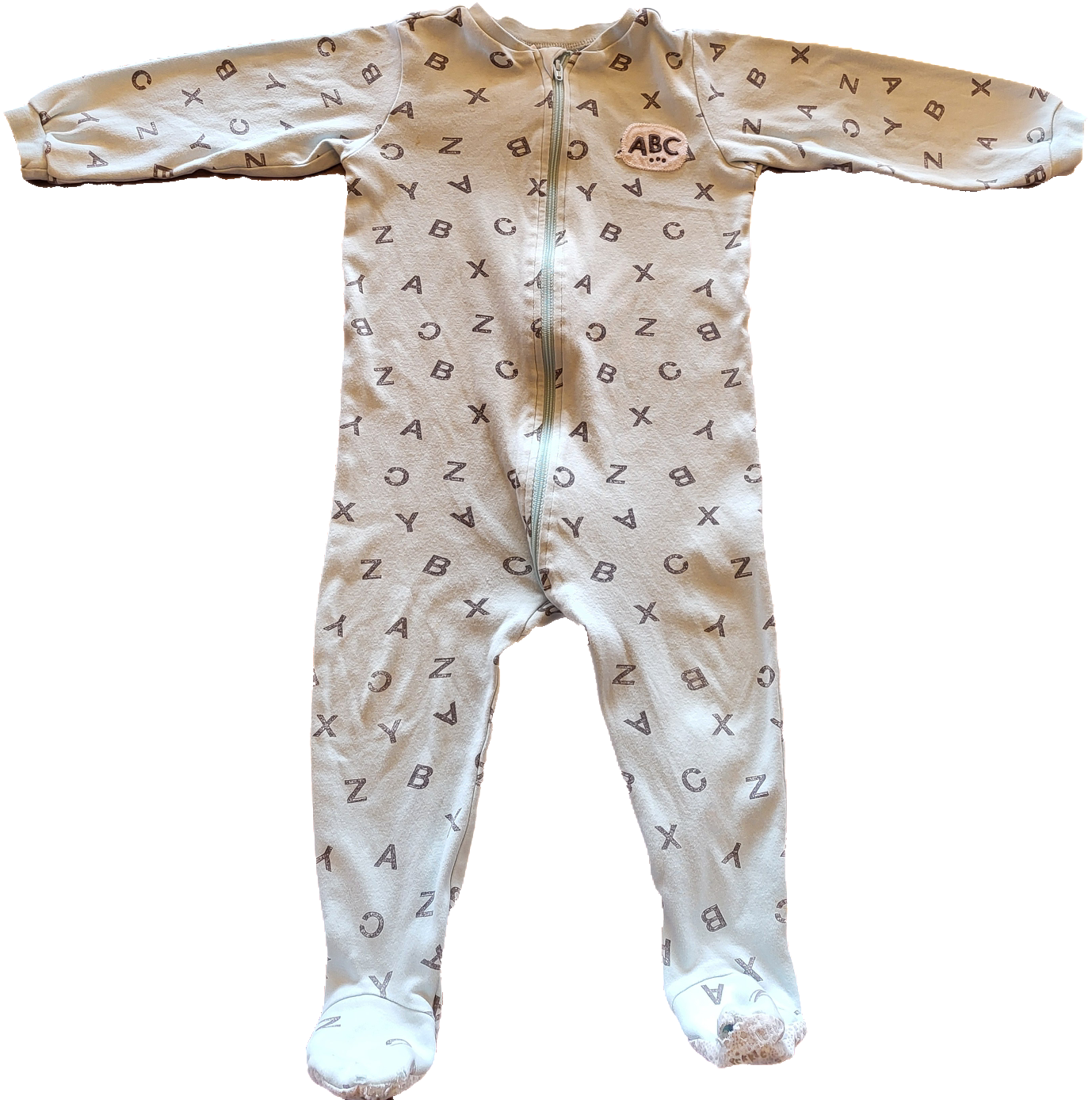 G / F - Pyjama alphabet imparfait - 18 mois troué aux pieds et taché