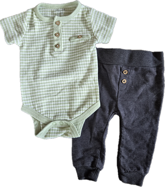 G / F - Ensemble rayé lime - 3/6 mois - Neuf