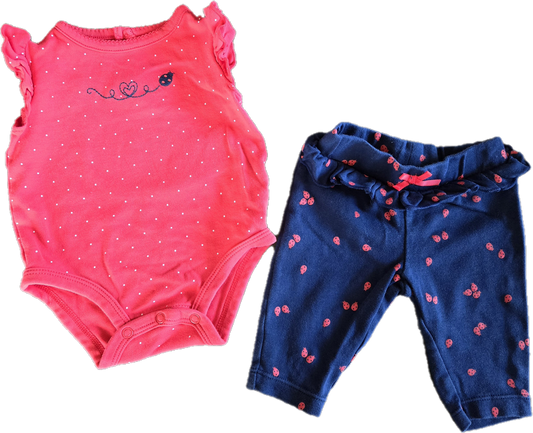 F - Ensemble coccinelle bleu marine - 0/3 mois - Neuf