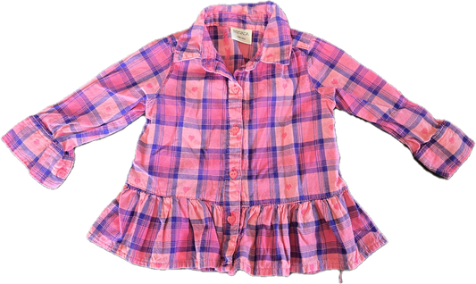 F - Chemise carreautée rose et bleu - 6 mois