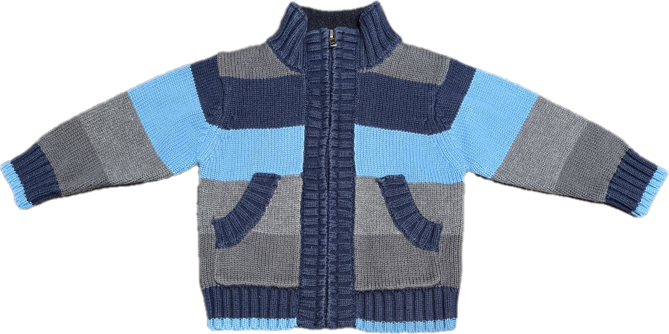 G - Chandail zipper rayé bleu - 12 mois