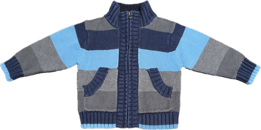 G - Chandail zipper rayé bleu - 12 mois