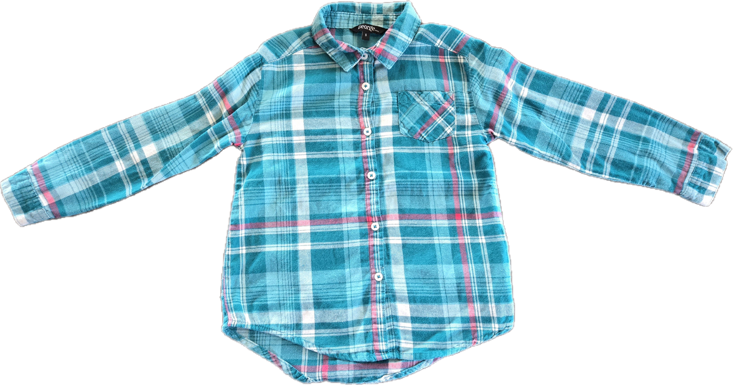 F - Chemise carreauté turquoise - 5 ans - Neuf