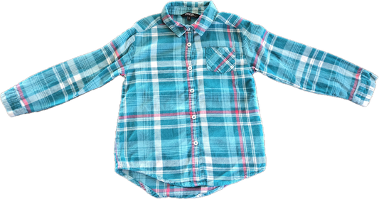F - Chemise carreauté turquoise - 5 ans - Neuf