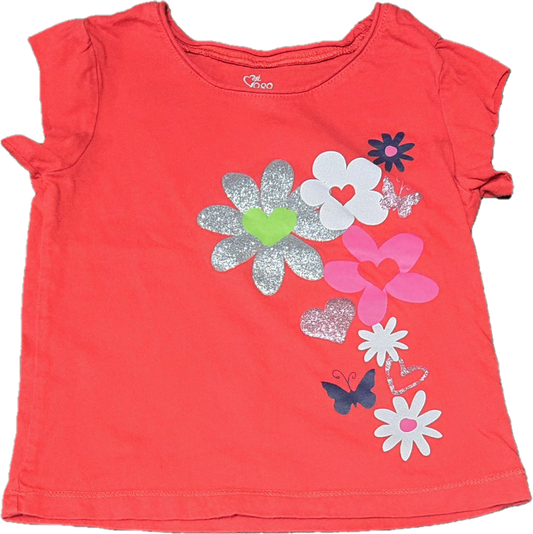 F - Chandail rouge fleurs/ coeur - 2 ans - Neuf