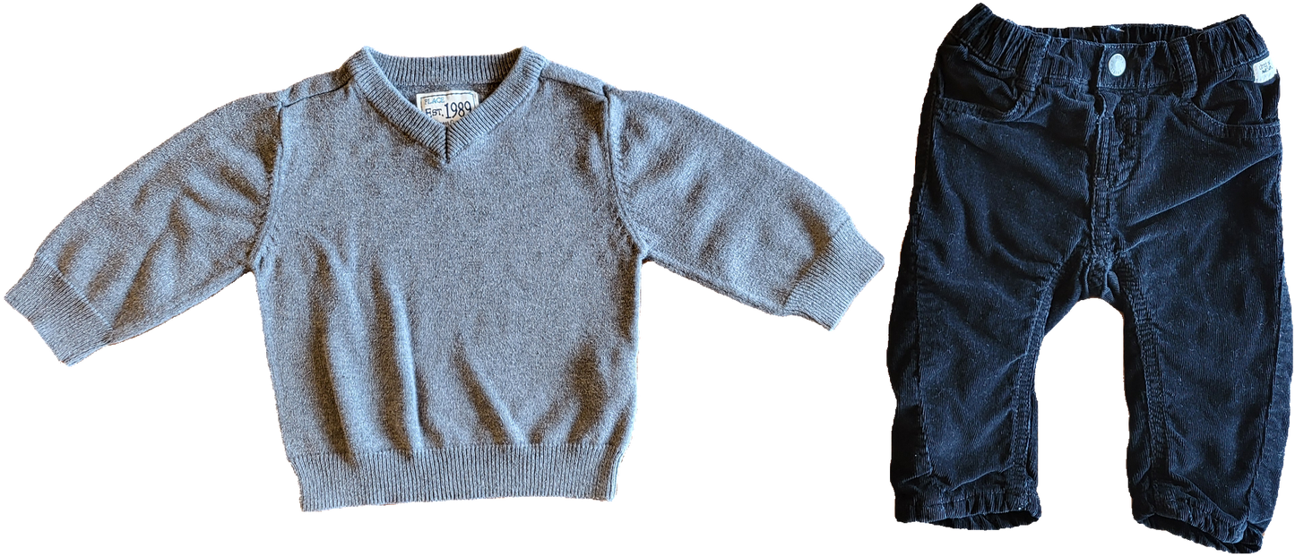 G - Ensemble pull gris et pantalon noir - 6-9 mois