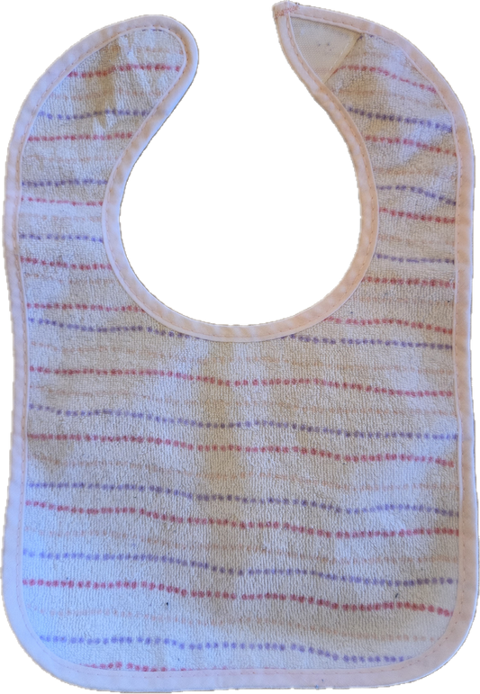 Bavoir rayé mauve, rose et blanc