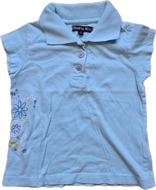 F - Chandail turquoise fleurs - 3 ans