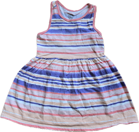 F - Robe rayée rose, beige, violet - 2 ans