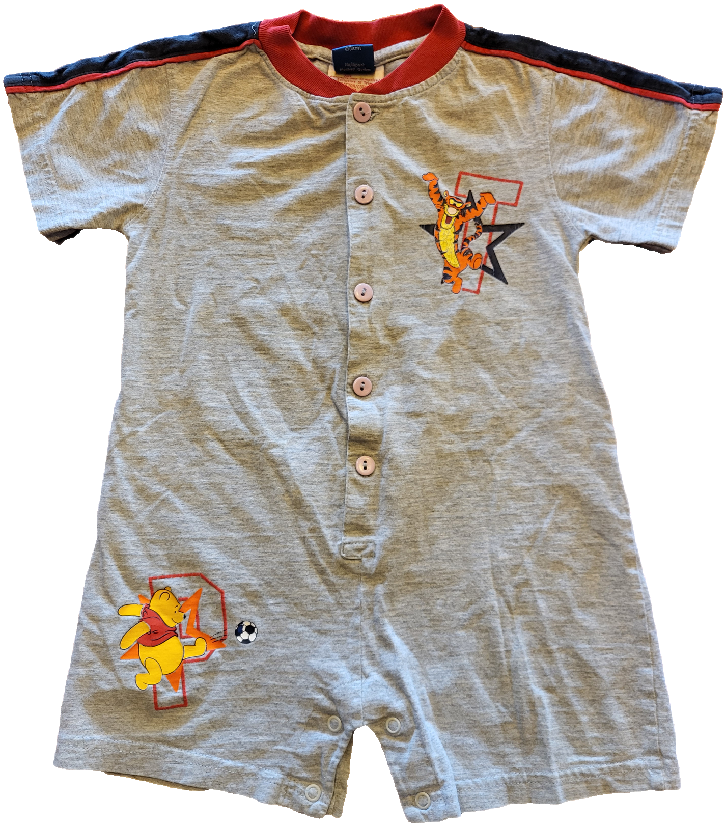 G/F - Barboteuse Winnie, gris pâle, rouge et bleu marin - 24 mois