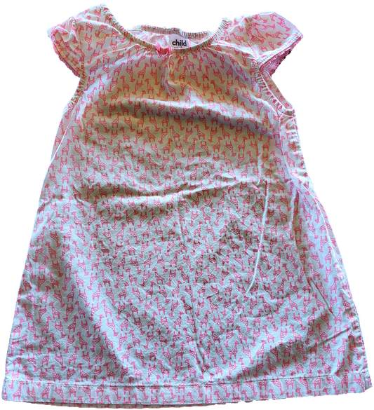F - Robe blanc et girafe rose - 6/9 mois