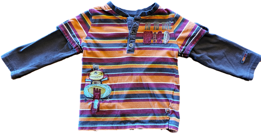 G - Chandail rayé orange, rouge, brun - 2 ans