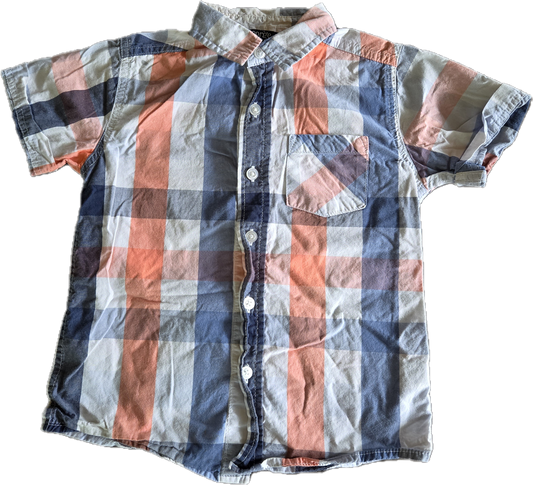 G - Chemise carreaux bleu marine, blanche, saumon - 4/5 ans