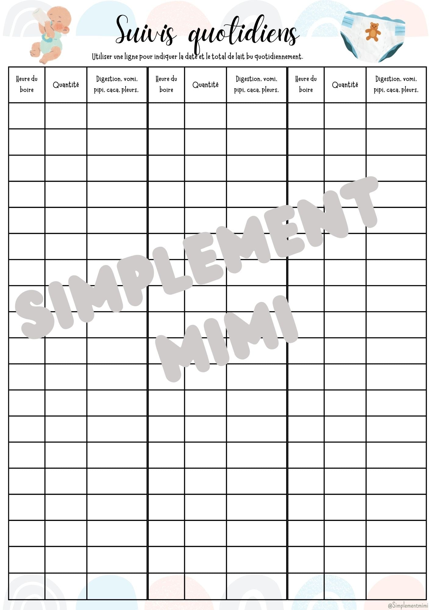 Suivis quotidiens : boires et couches