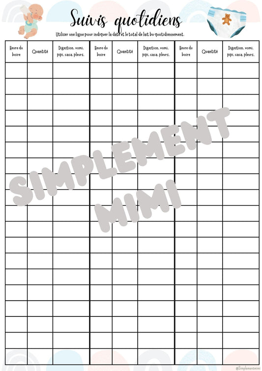 Suivis quotidiens : boires et couches